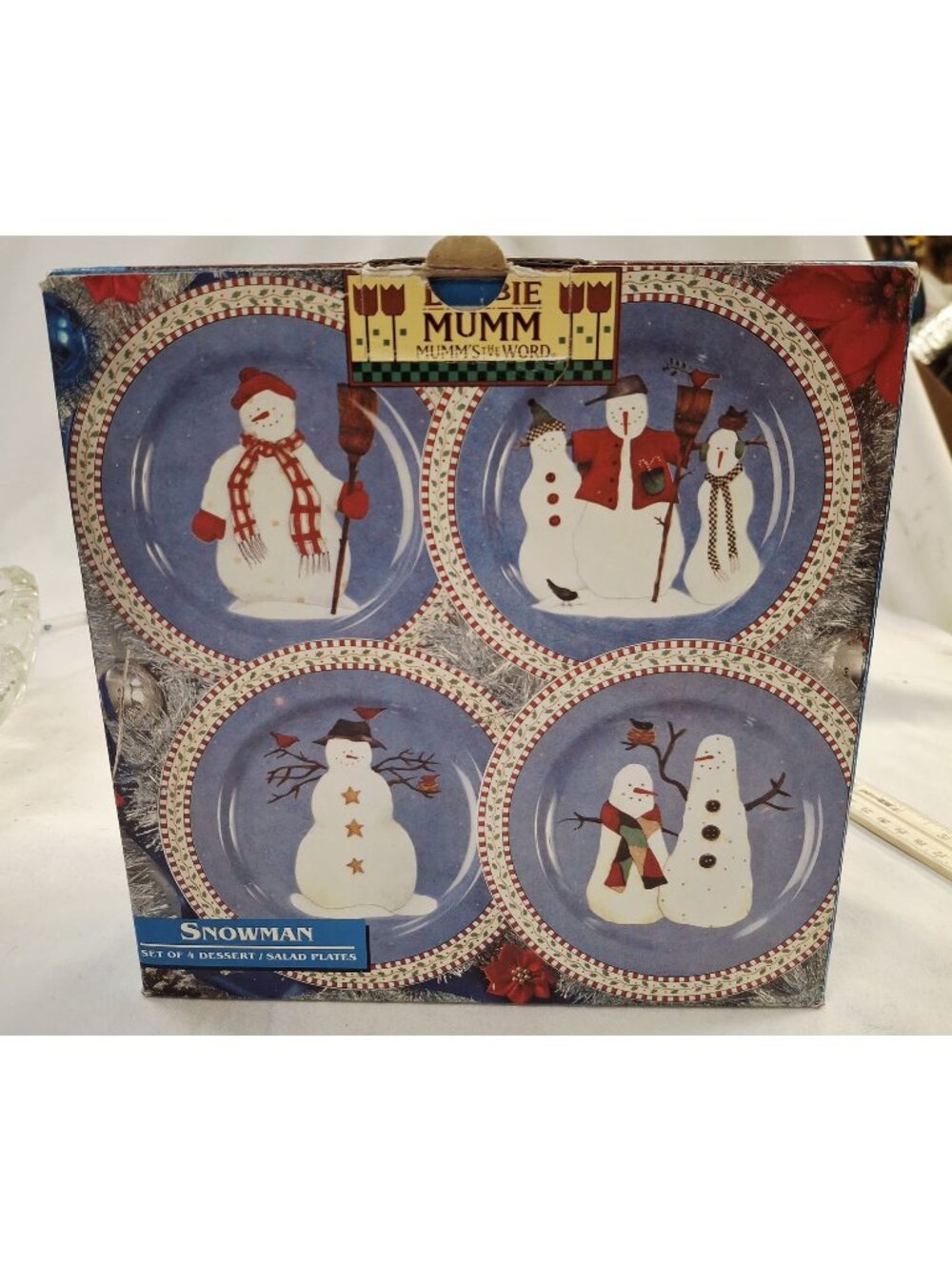 Debbie Mumm Snowman Set Of 4 Dessert/Salad Plates Winter Holiday Tableware